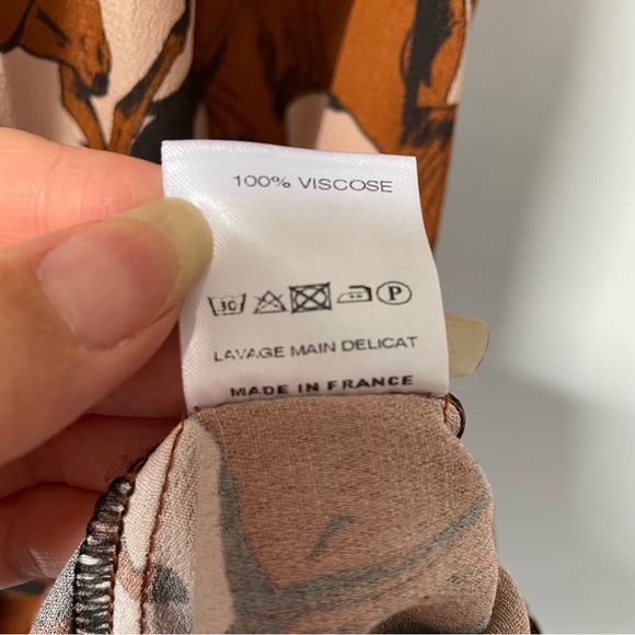 Petite Francaise maxi long dress abstract floral design high neck button - Picture 8 of 9